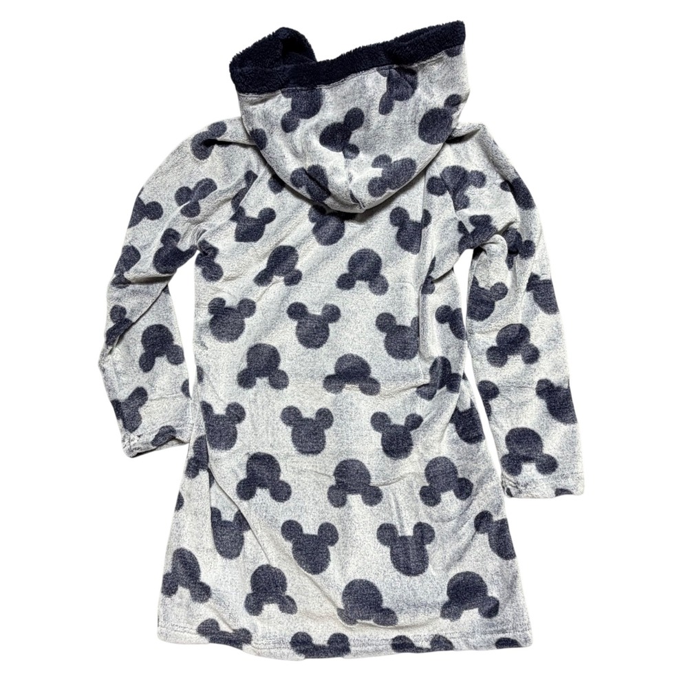 New Disney Mickey Mouse Women Gray Navy Fleece Sleep Hoodie Nightgown Size M - Picture 2 of 11